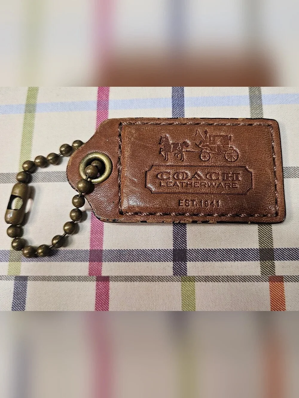 Coach BLEECKER LEATHERWARE Hangtag w/Large Brass Ballchain Cognac/Whiskey